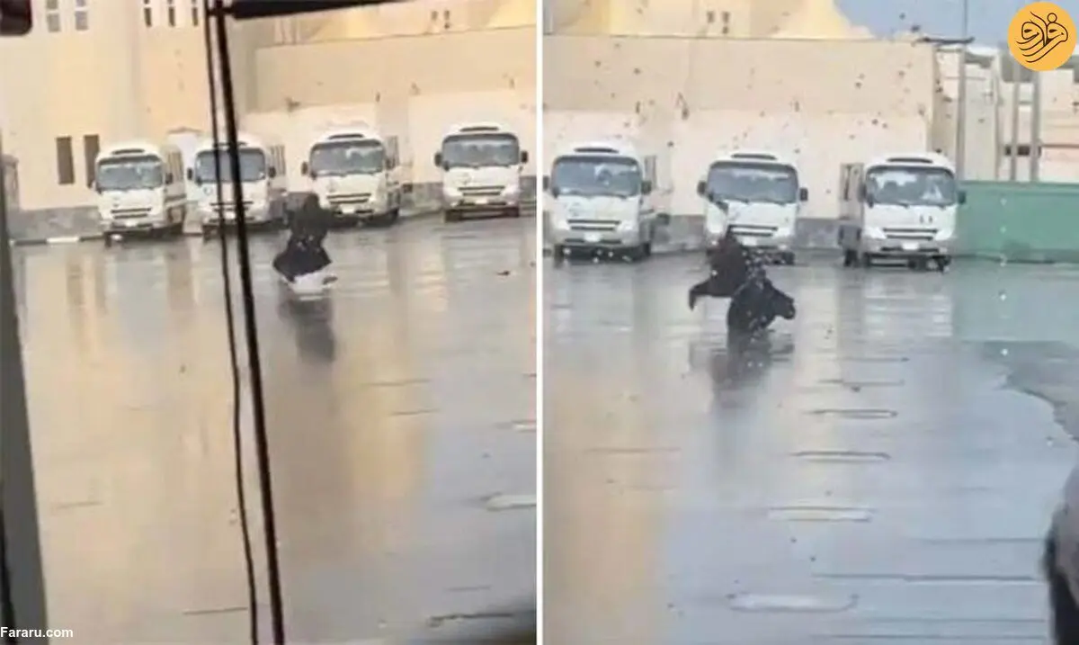 (ویدئو) خوشحالی عجیب دختر عربستانی از بارش باران