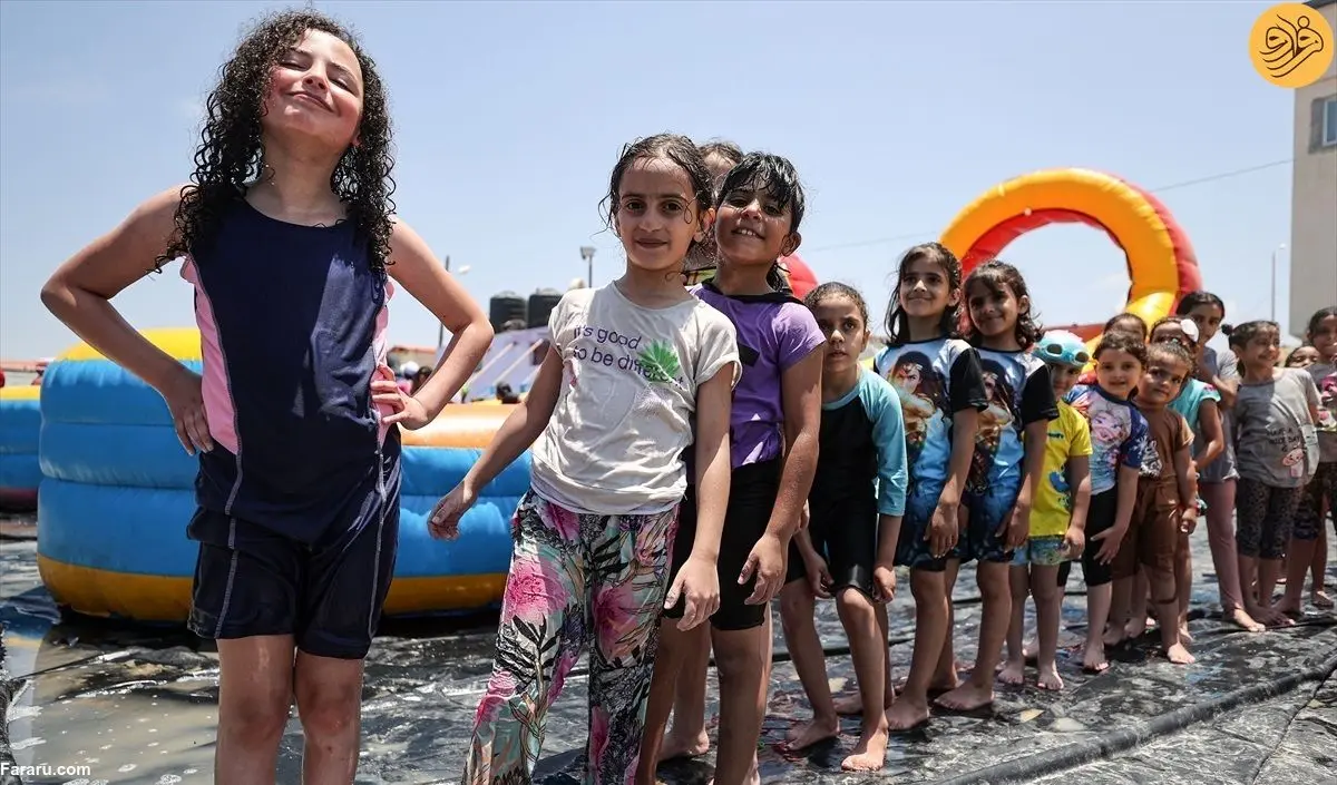 (تصاویر) شادمانی کودکان فلسطینی در پارک آبی