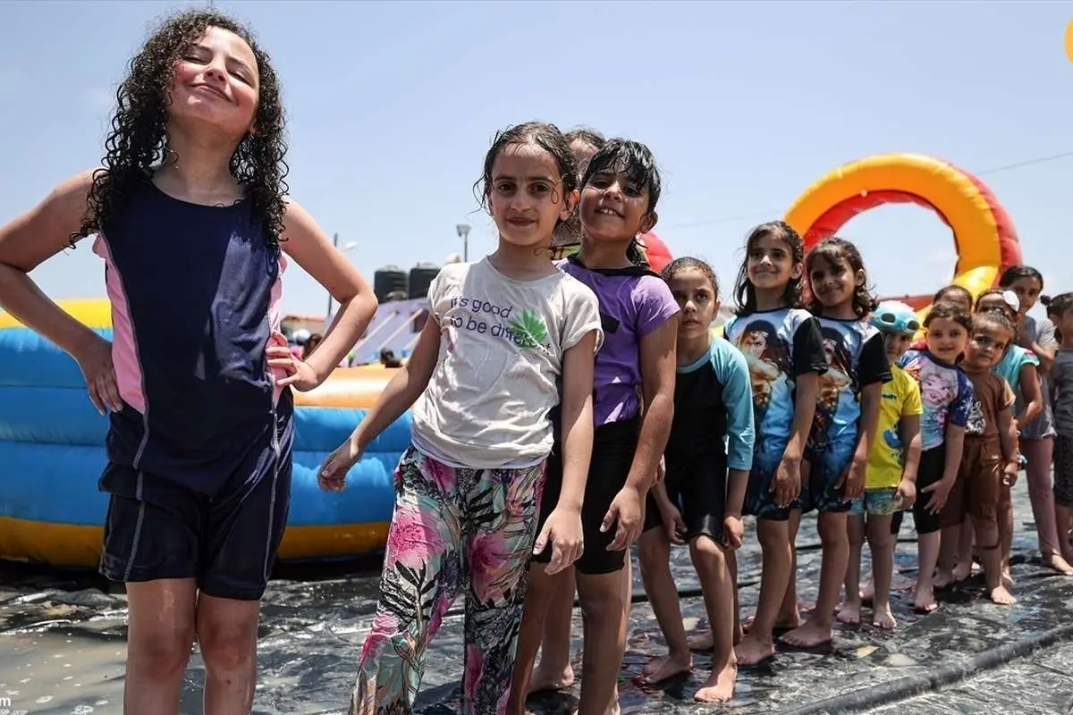(تصاویر) شادمانی کودکان فلسطینی در پارک آبی