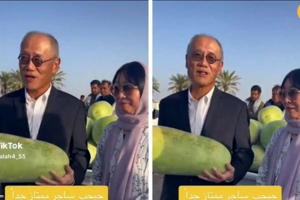 (ویدئو) حجاب همسر سفیر ژاپن هنگام خرید هندوانه