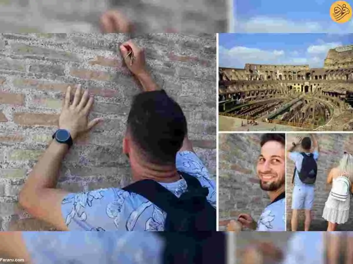 (ویدئو) جنجال گردشگری که روی بنای تاریخی اسم نامزدش را نوشت