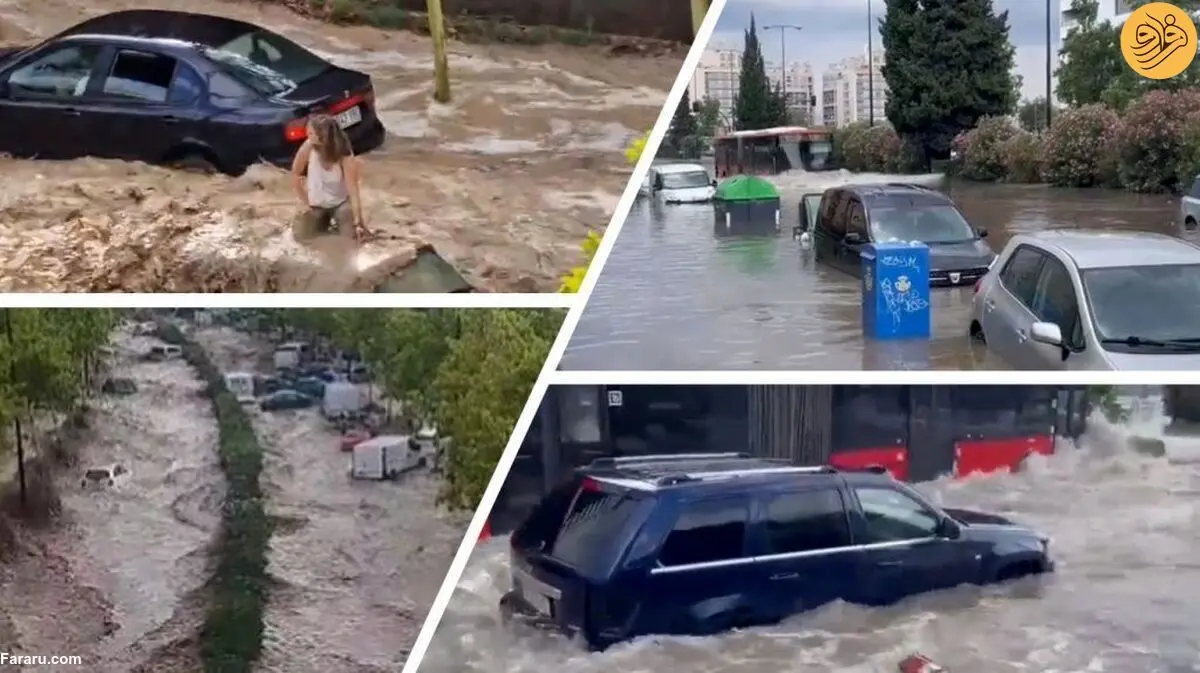 (ویدئو) سیل شدید خودرو‌ها و راننده‌ها را با خود برد