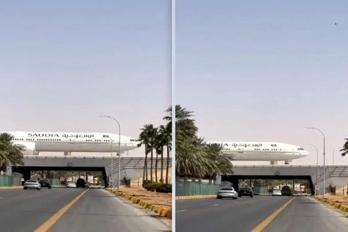 (ویدئو) صحنه‌ای عجیب از عبور هواپیما از روی پل در عربستان