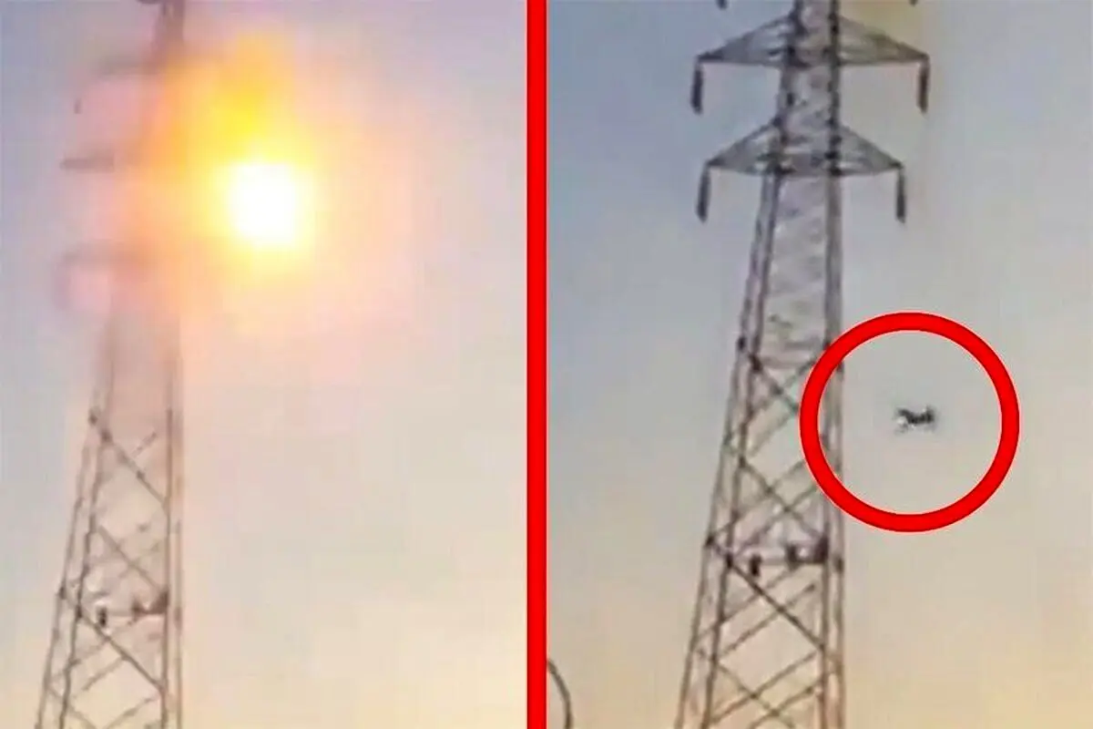(ویدئو +16) لحظه تکان‌دهنده انفجار یک مرد پس از برق‌گرفتگی بالای دکل برق
