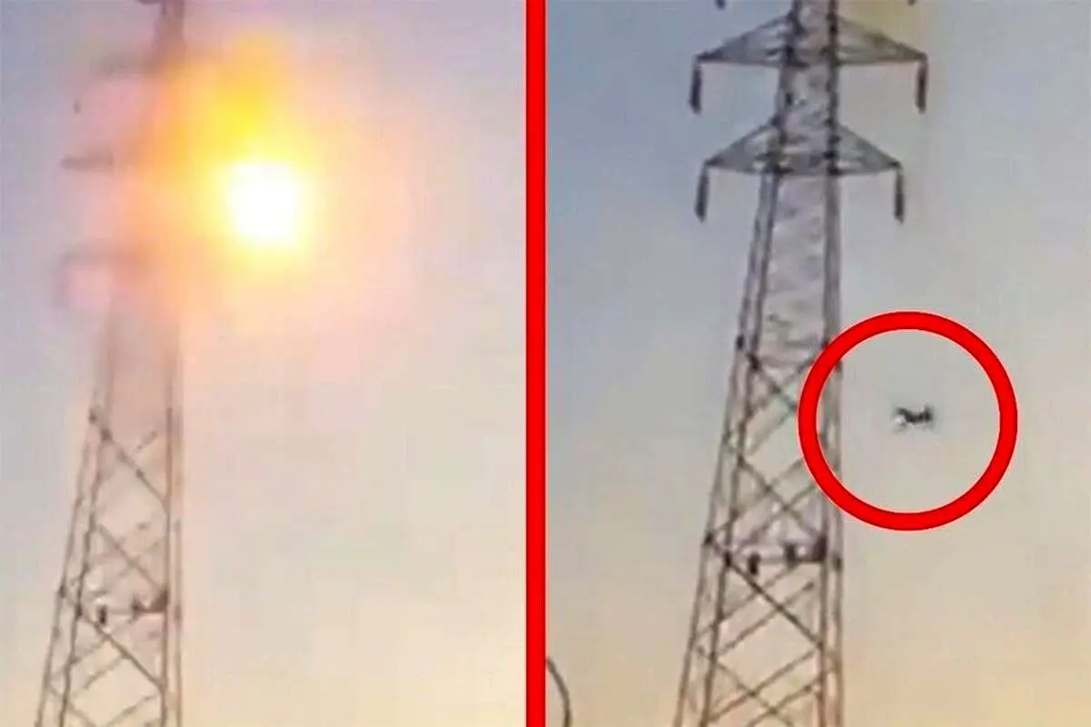 (ویدئو +16) لحظه تکان‌دهنده انفجار یک مرد پس از برق‌گرفتگی بالای دکل برق