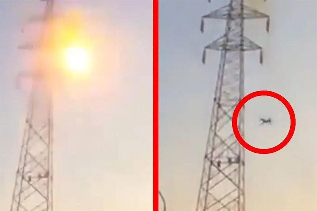 (ویدئو +16) لحظه تکان‌دهنده انفجار یک مرد پس از برق‌گرفتگی بالای دکل برق