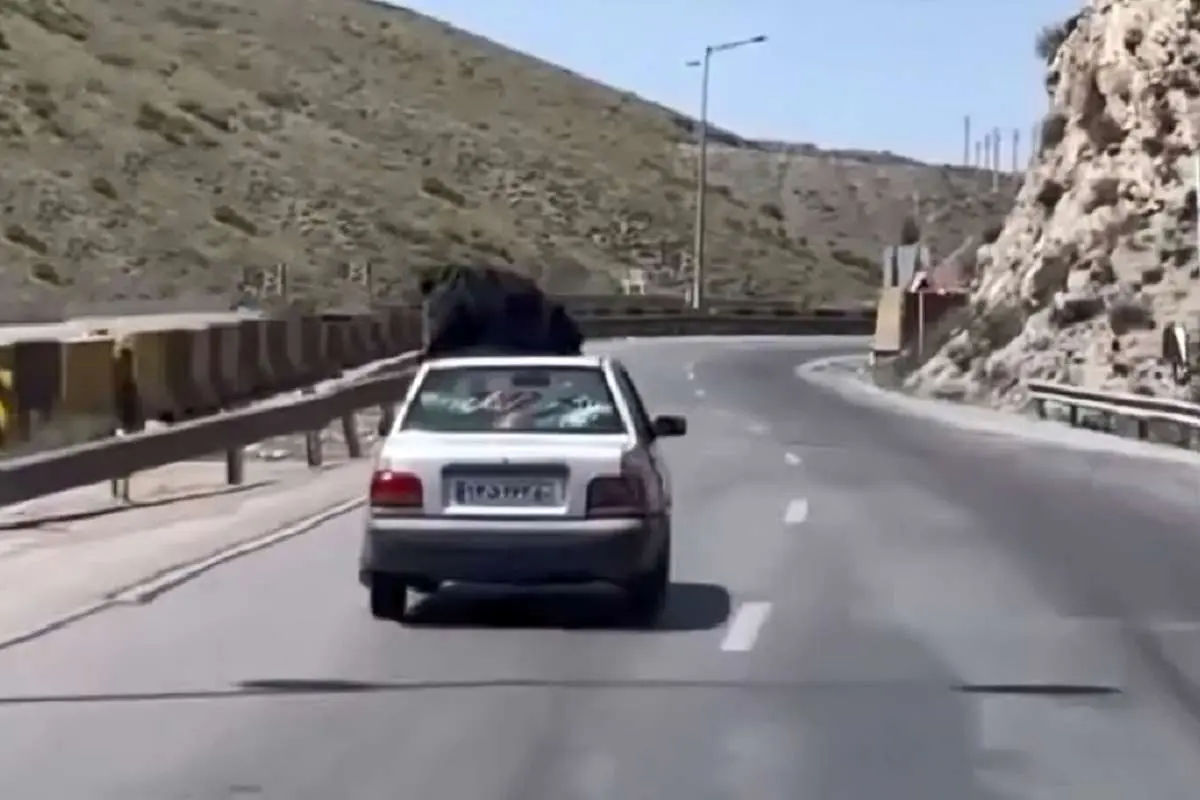 توقیف خودرو با زنی روی سقف