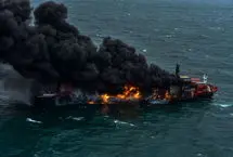 یک کشتی باری در تنگه هرمز آتش گرفت
