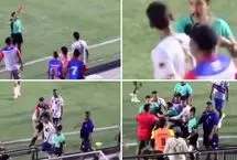 ببینید؛ سیلی جنجالی یک فوتبالیست به صورت داور زن
