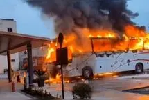 قطع خطوط ارتباطی در رامسر، باعث سوختن یک اتوبوس مسافربری شد