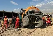 2 کشته و 2 مصدوم در حادثه سقوط کامیون در پی فروریختن آب‌انبار