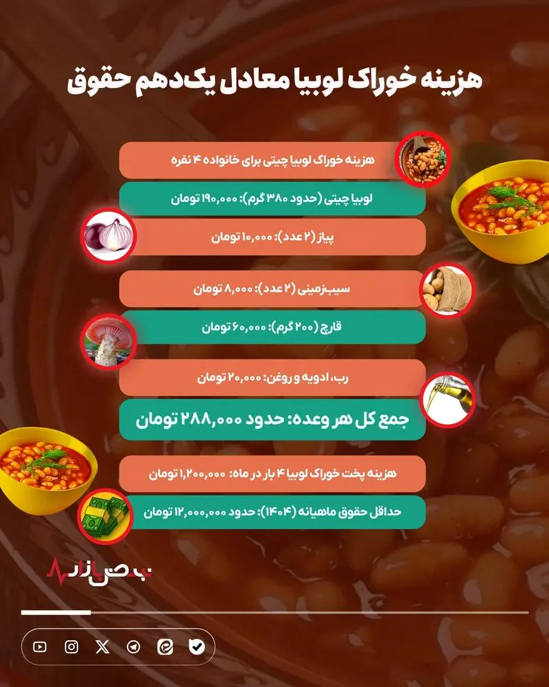 هزینه خوراک لوبیاچیتی