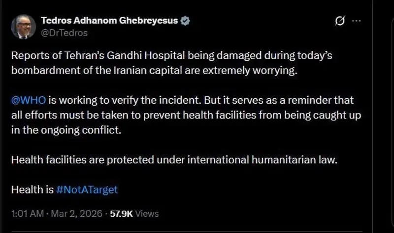 تویییت رییس سازمان بهداشت جهانی