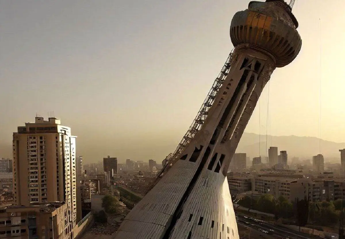 (تصاویر) پیش‌بینی هوش مصنوعی از وضعیت برج میلاد بعد از زلزله ۷،۹ ریشتری تهران