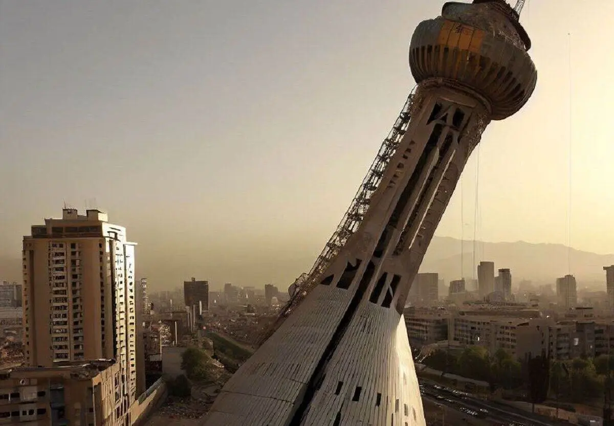 (تصاویر) پیش‌بینی هوش مصنوعی از وضعیت برج میلاد بعد از زلزله ۷،۹ ریشتری تهران