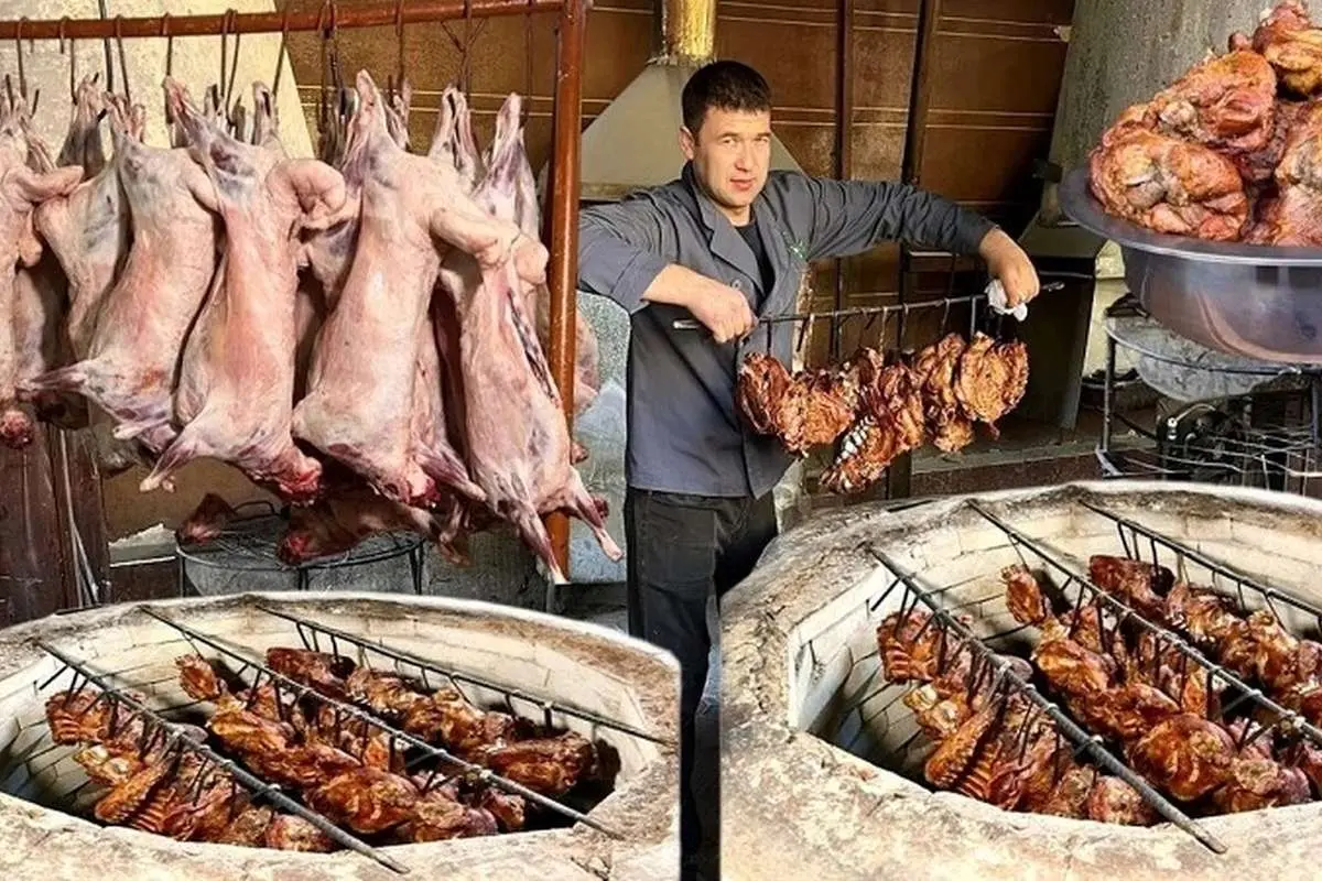 (ویدئو) فرایند تهیه بریانی گوسفند مشهور ازبکی در تنور