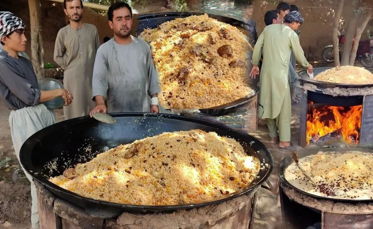 (ویدئو) فرایند پخت ۲۰۰ کیلوگرم قابلی پلو برای یک مراسم عروسی در افغانستان