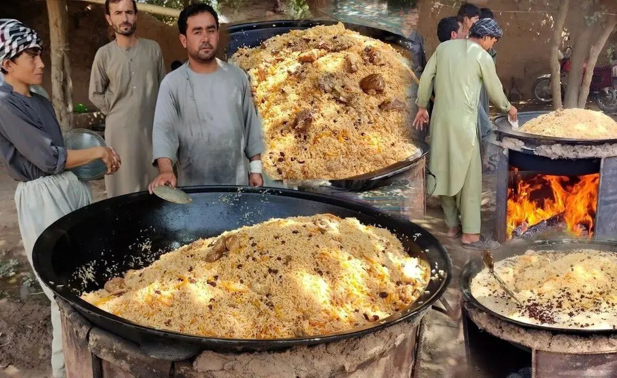 (ویدئو) فرایند پخت ۲۰۰ کیلوگرم قابلی پلو برای یک مراسم عروسی در افغانستان