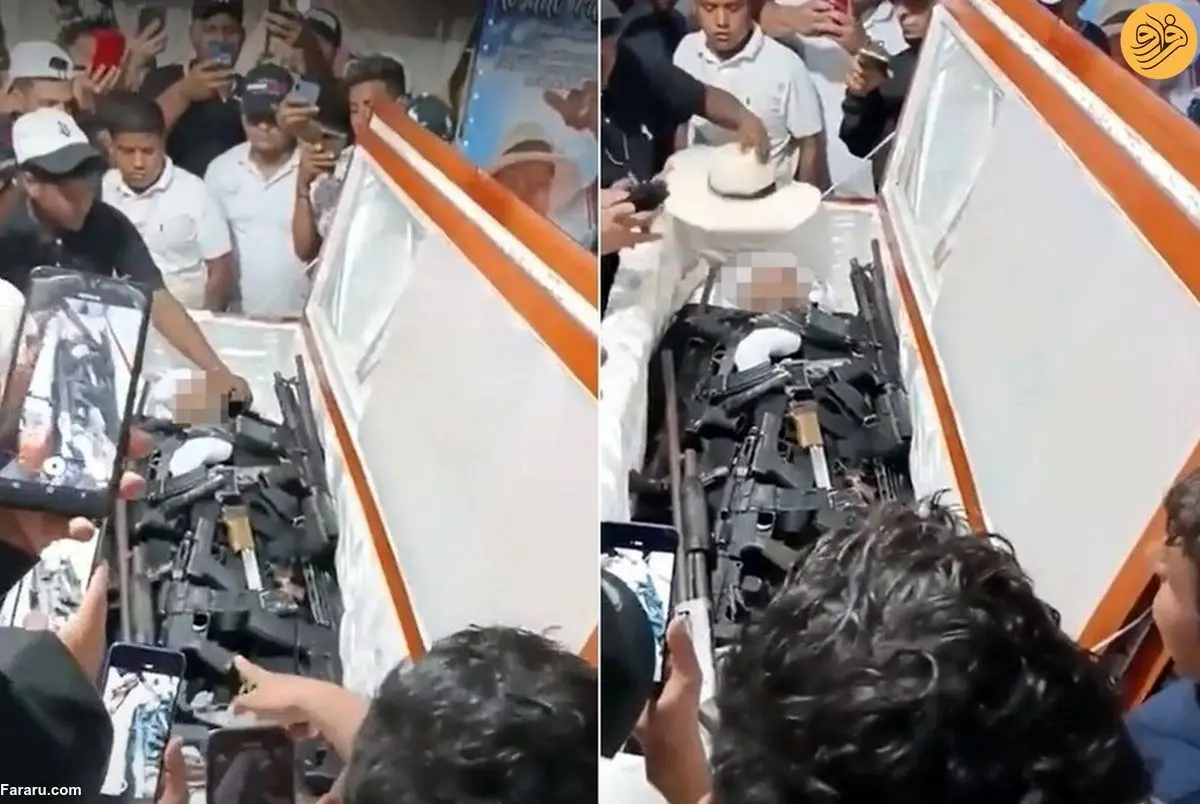 (ویدئو) رهبر کارتل مواد مخدر با تابوت مملو از سلاح به سفر آخرت رفت
