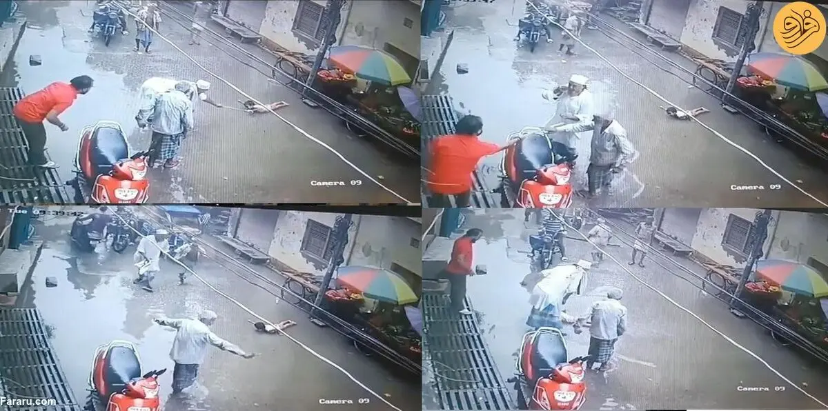 (ویدئو) برق گرفتگی وحشتناک یک کودک در خیابان آب گرفته هند