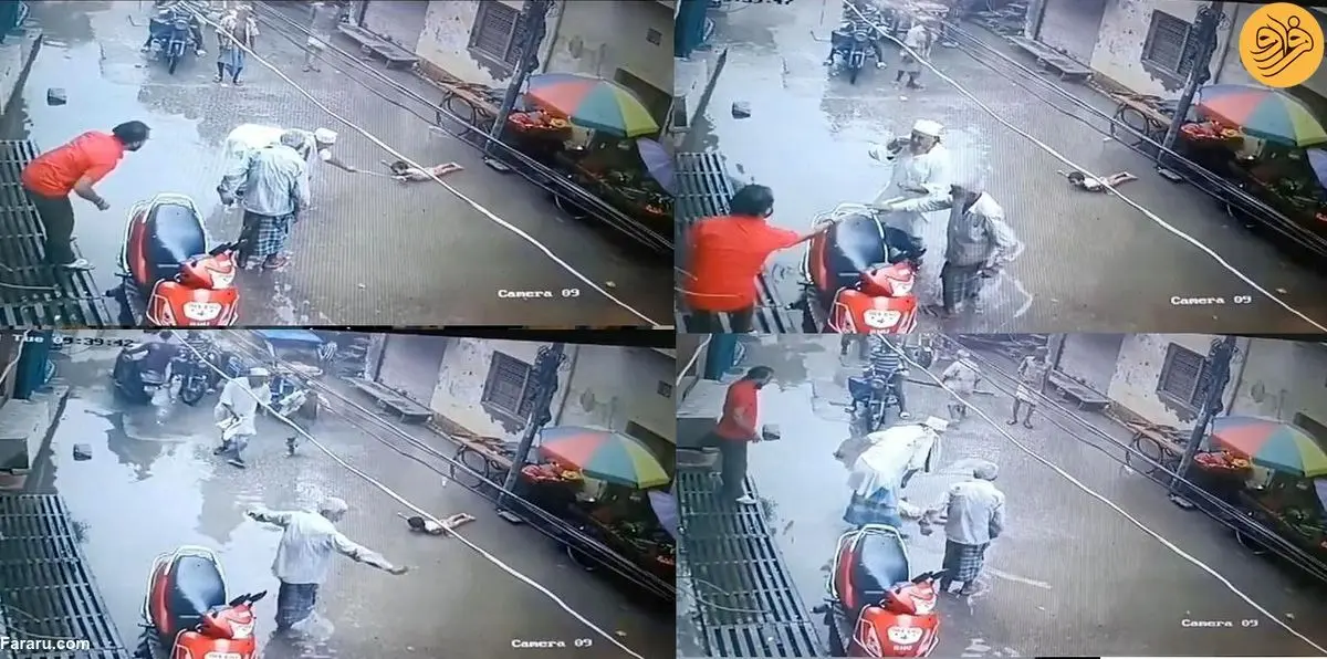 (ویدئو) برق گرفتگی وحشتناک یک کودک در خیابان آب گرفته هند