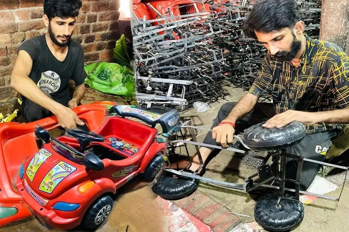 (ویدئو) پاکستانیها به این شکل ماشینهای چهار چرخ کودک تولید میکنند