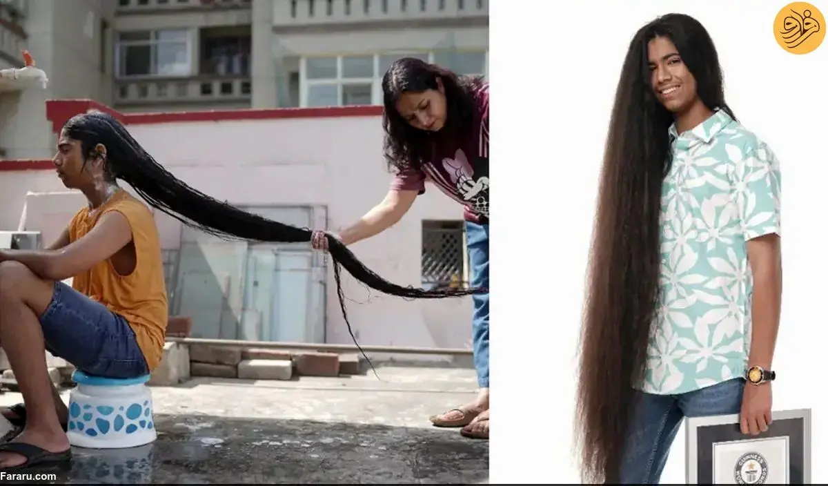 (ویدئو) پسری ۱۵ ساله که بلندترین مو‌های جهان را دارد