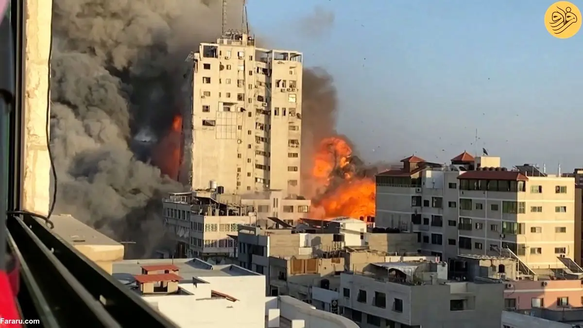 (ویدئو) لحظه فروریختن چند برج مسکونی غزه در حملات اسرائیل