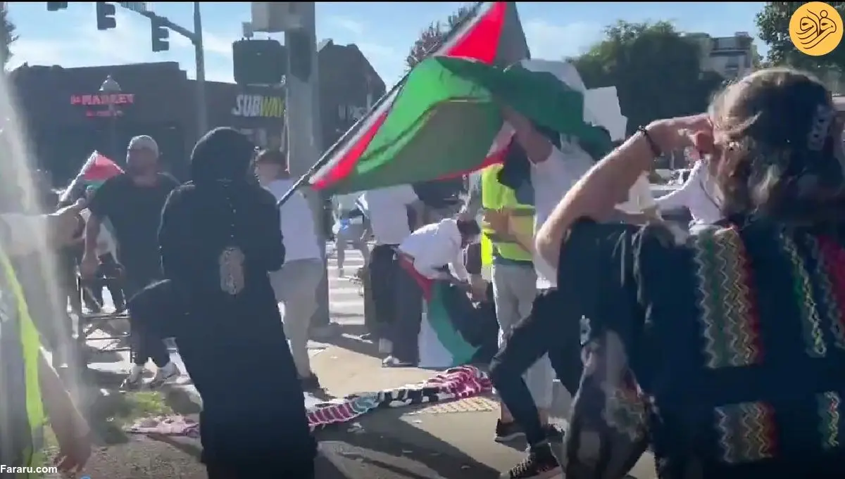(ویدئو) حامیان فلسطین و اسرائیل در واشنگتن به جان هم افتادند