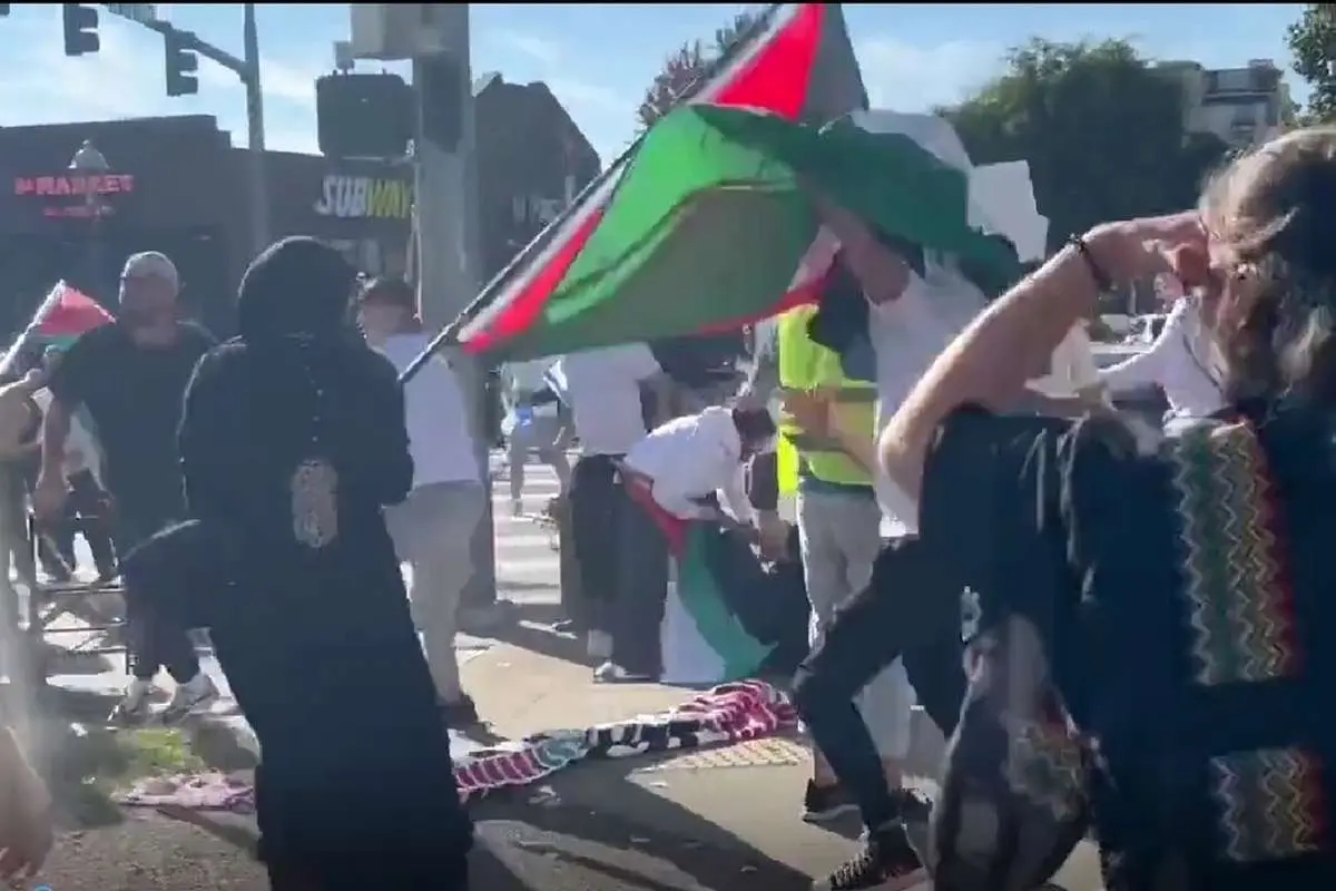 (ویدئو) حامیان فلسطین و اسرائیل در واشنگتن به جان هم افتادند