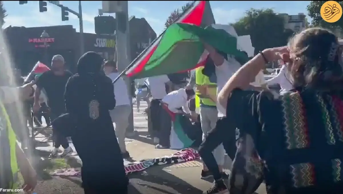 (ویدئو) حامیان فلسطین و اسرائیل در واشنگتن به جان هم افتادند