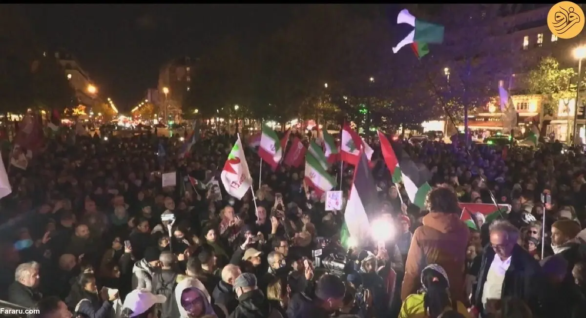 (ویدئو) پرچم ایران در تظاهرات حامیان فلسطین در پاریس