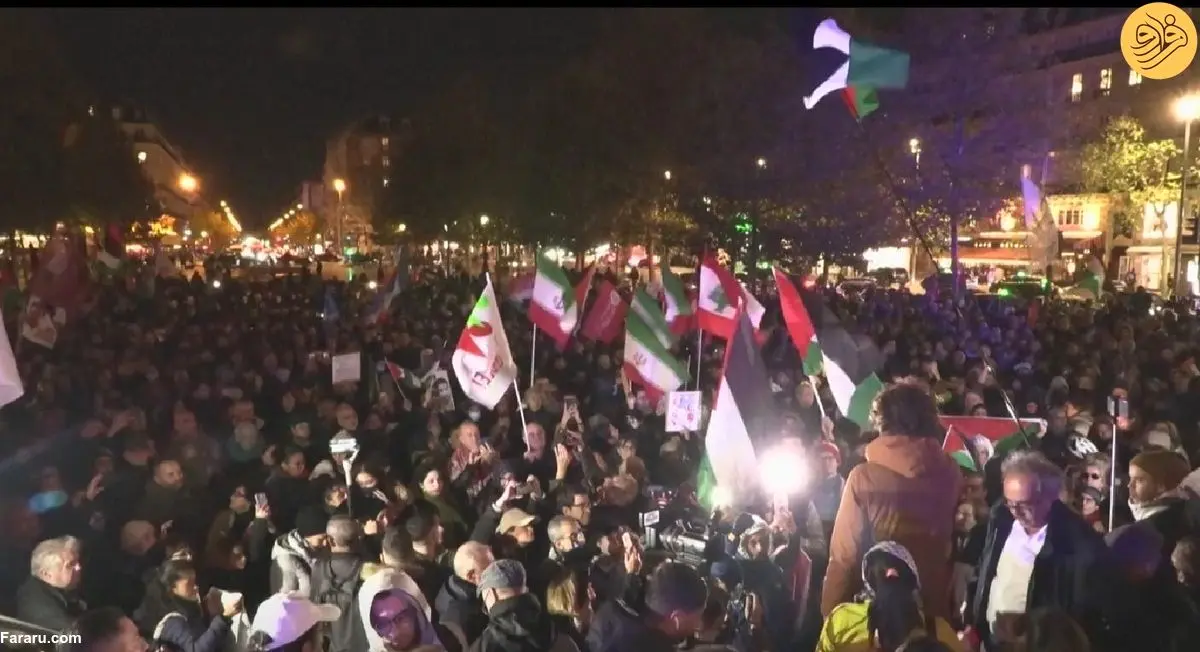 (ویدئو) پرچم ایران در تظاهرات حامیان فلسطین در پاریس