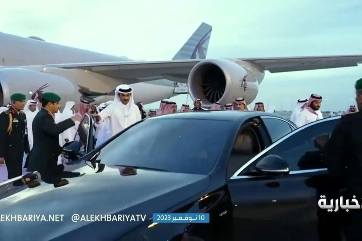 (ویدئو) استقبال گرم محمد بن سلمان از امیر قطر