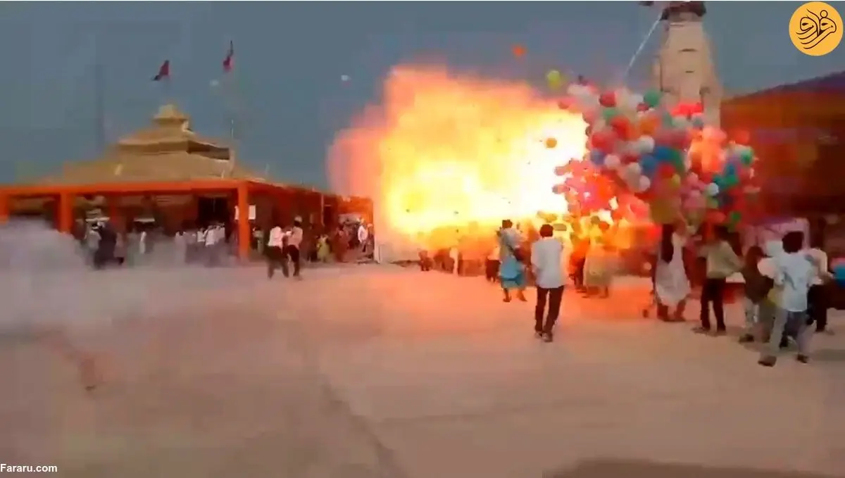 (ویدئو) انفجار آتشین صدها بادکنک بر اثر ترقه‌بازی