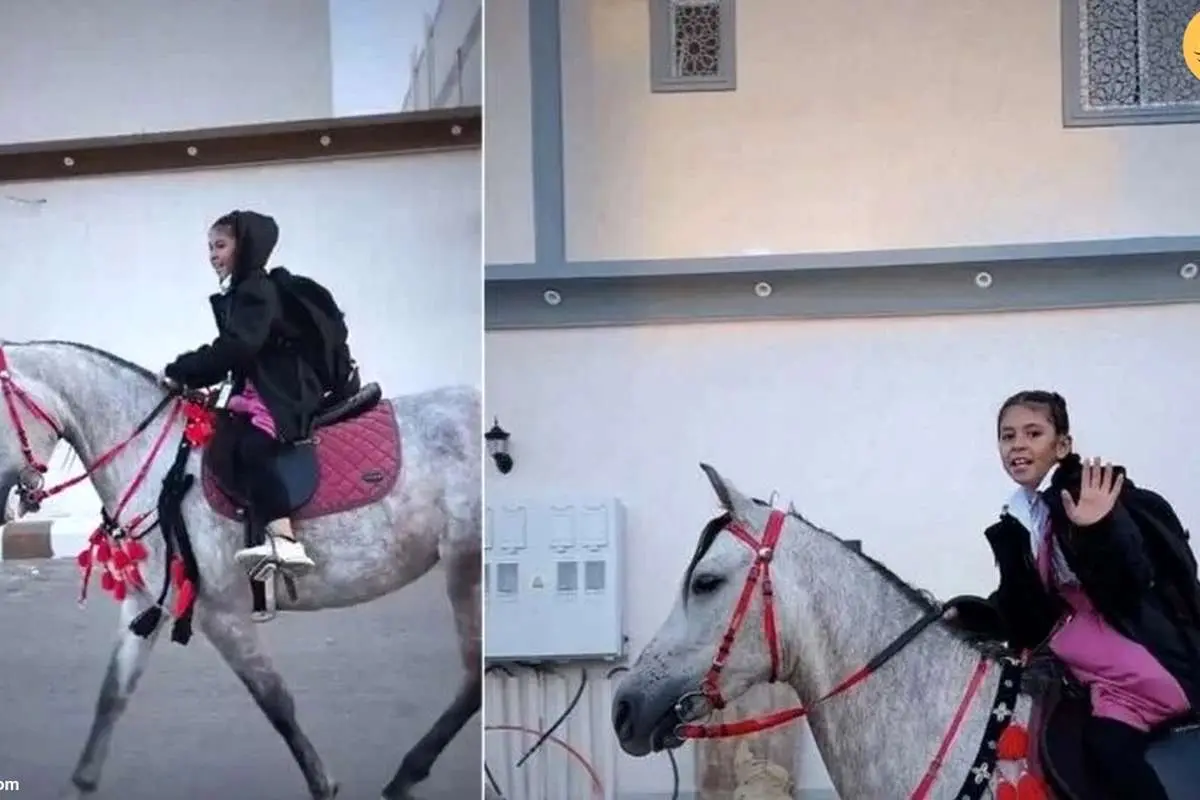 (ویدئو) دختری که با اسب به مدرسه میرود!