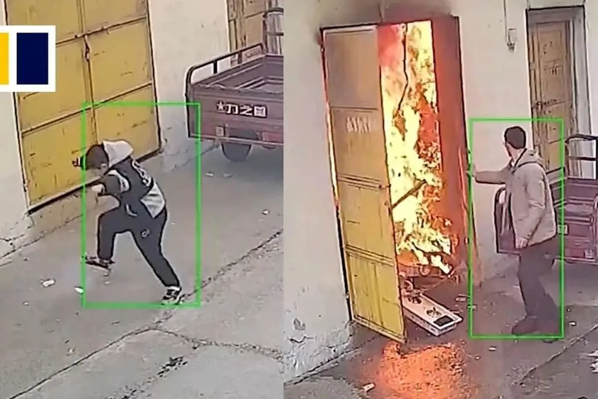 (ویدئو) یک پسربچه با ترقه بازی تصادفی انبار را به آتش کشید