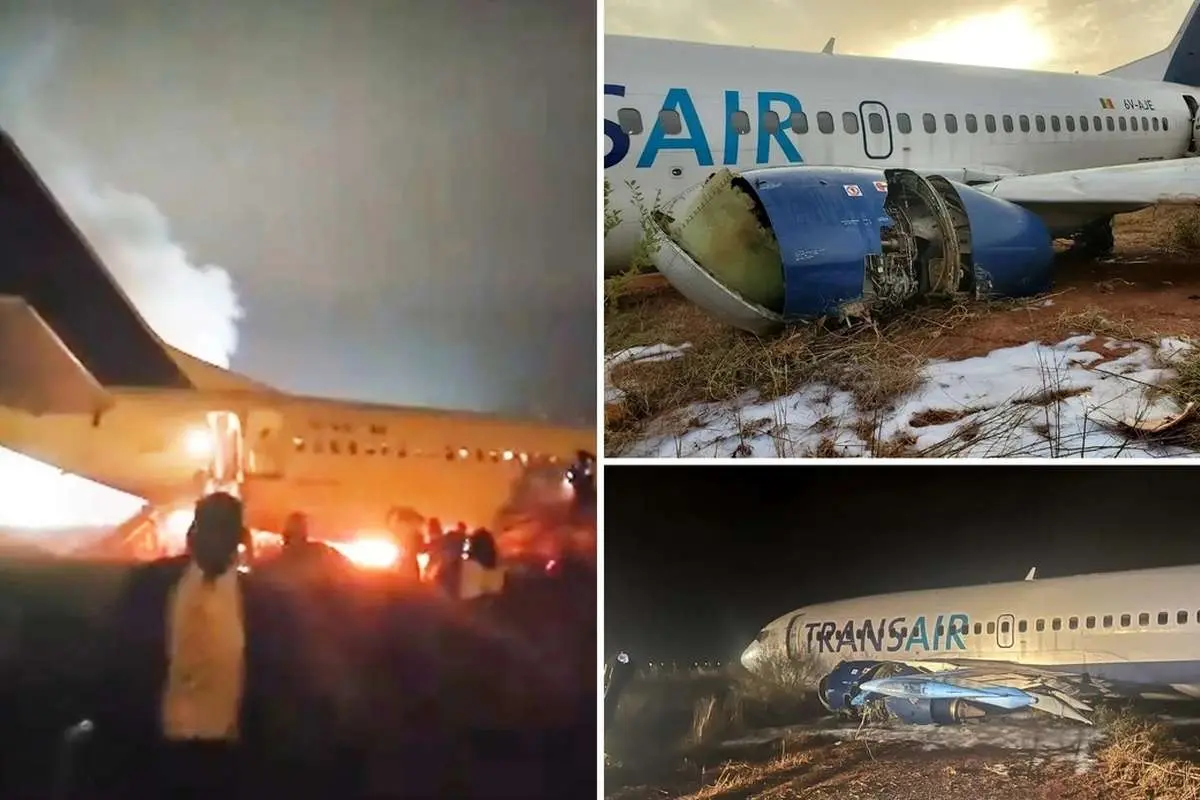 (ویدئو) خروج هواپیمای مسافربری از باند فرودگاه در سنگال