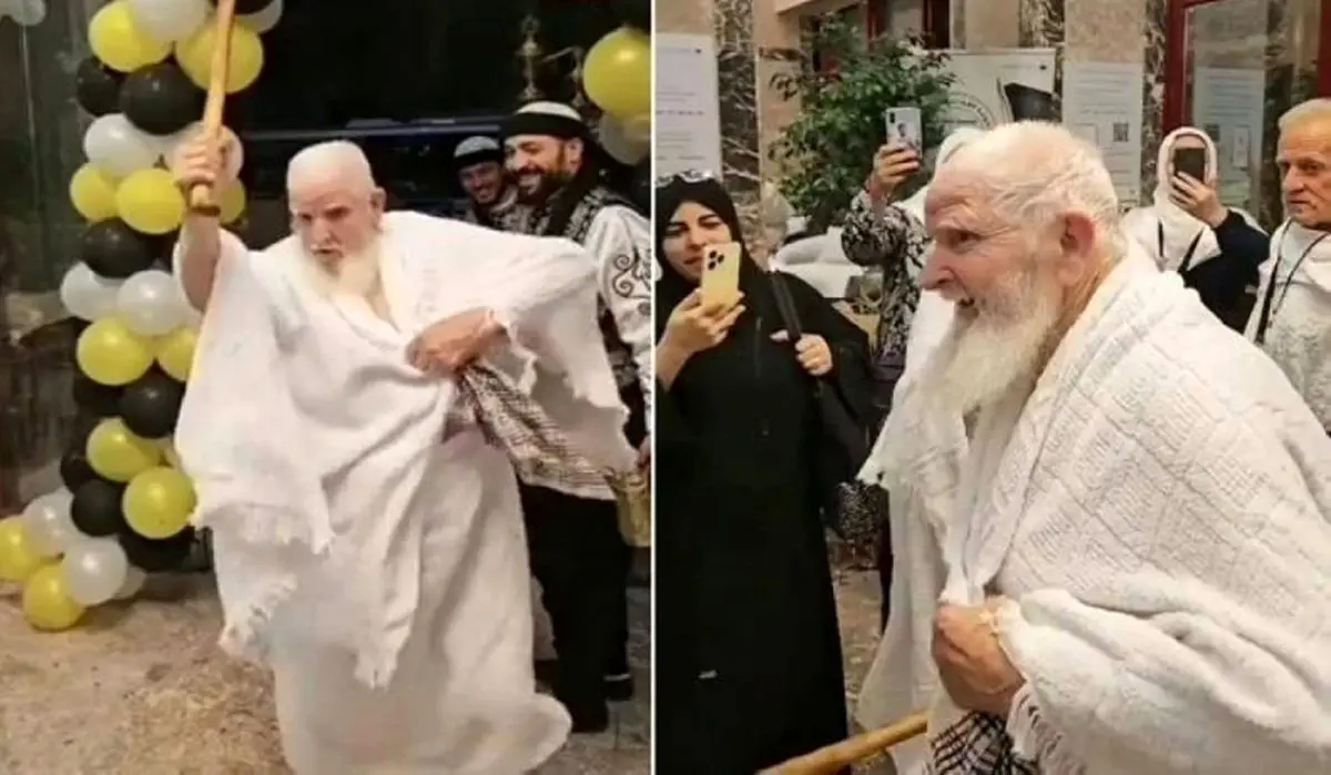 (ویدئو) پیرمردی که در بدو ورود به مکه از خوشحالی رقصید