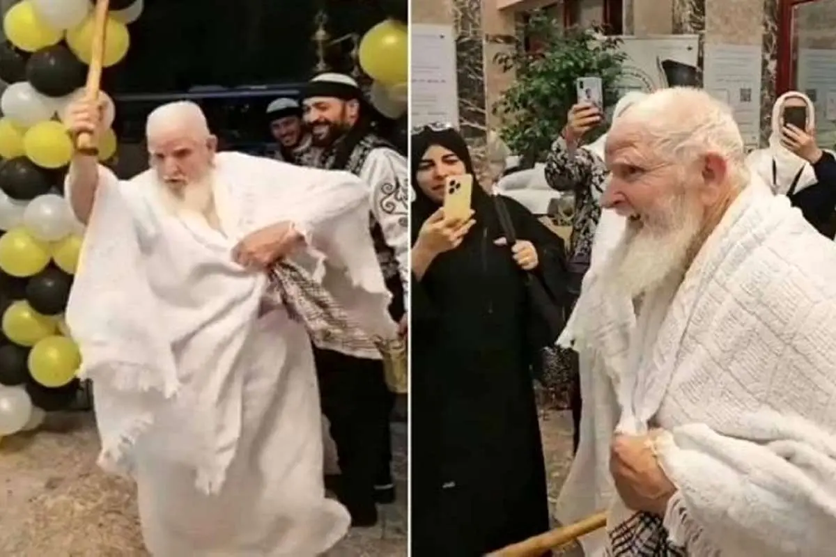 (ویدئو) پیرمردی که در بدو ورود به مکه از خوشحالی رقصید