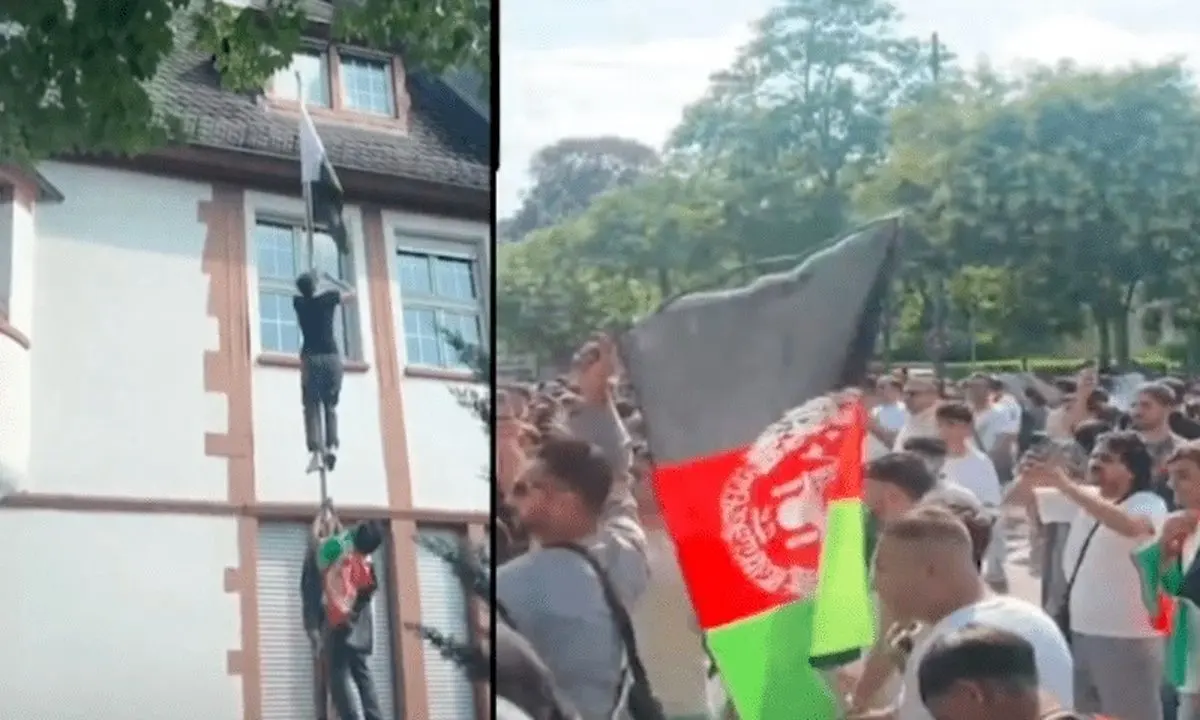(ویدئو) حمله پناهجویان افغان به کنسولگری پاکستان در فرانکفورت