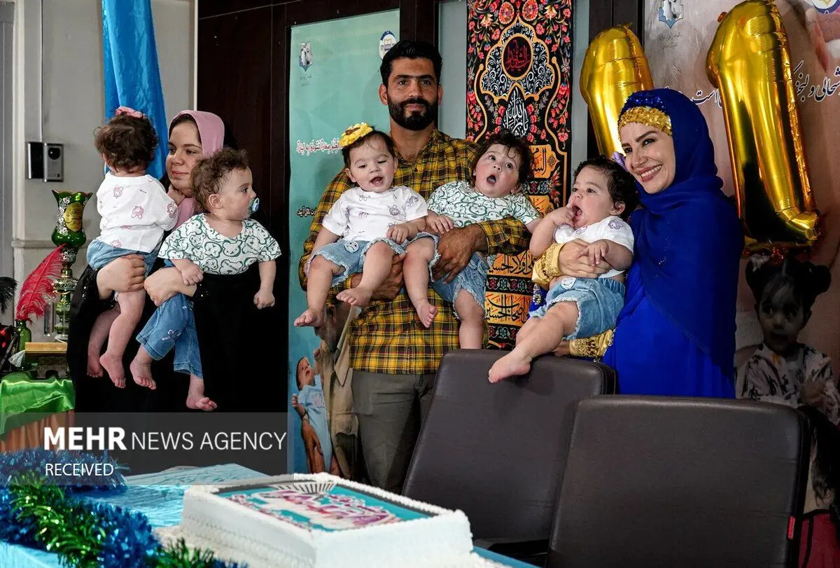 (تصاویر) تولد یک سالگی پنج قلو‌های مینودشتی