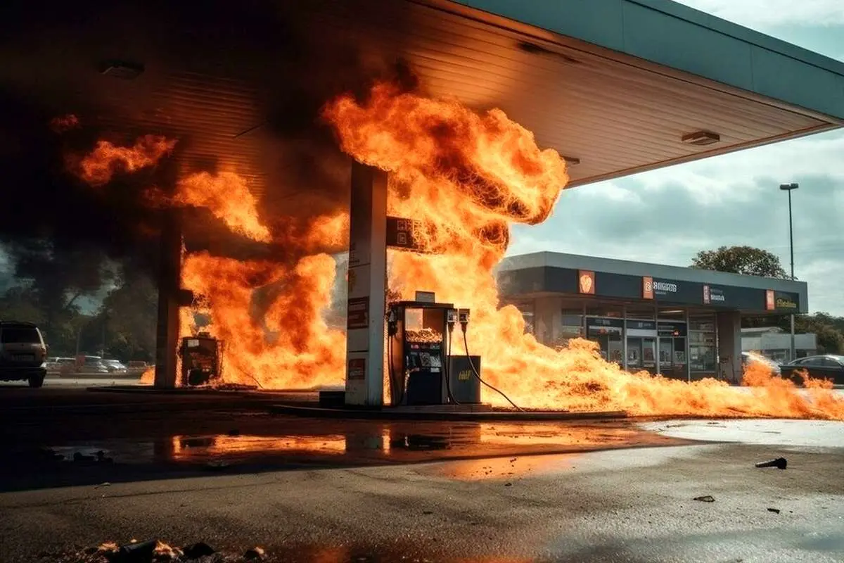 (ویدئو) آتش‌سوزی در پمپ بنزین جاده دهلران به مهران