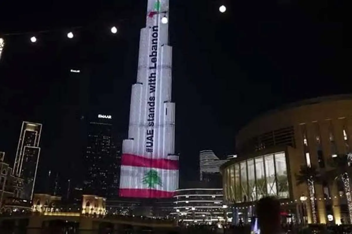 (ویدئو) نورپردازی پرچم لبنان روی برج خلیفه در دبی