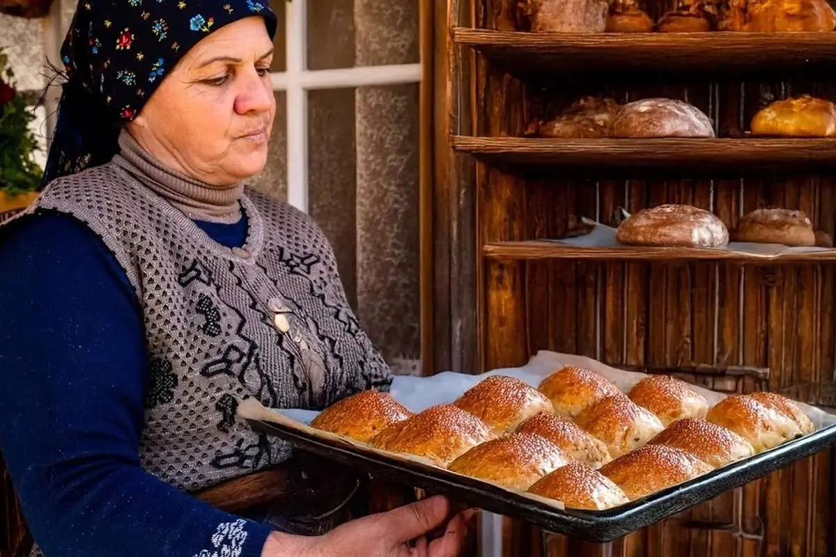 پخت شیرینی سنتی بادامبورا توسط مادر بزرگ روستایی آذربایجانی (ویدئو)