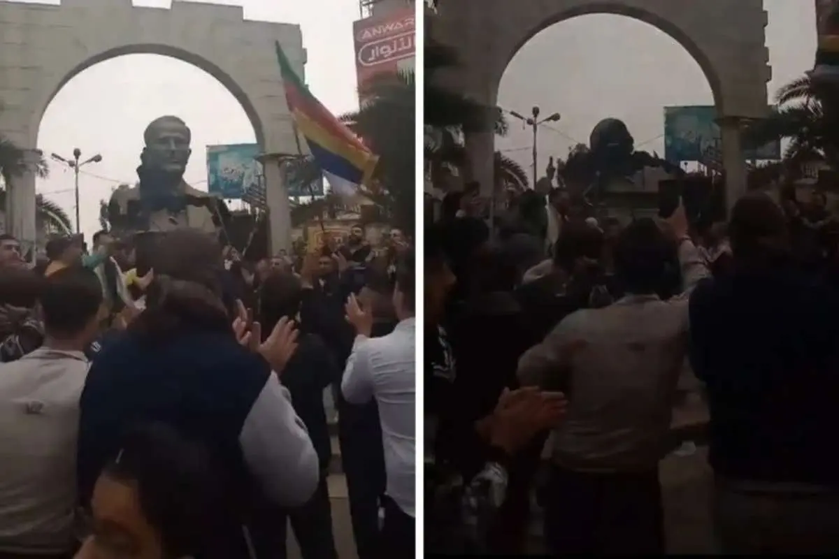 (ویدئو) مخالفان سوری مجسمه حافظ اسد را در حومه دمشق سرنگون کردند