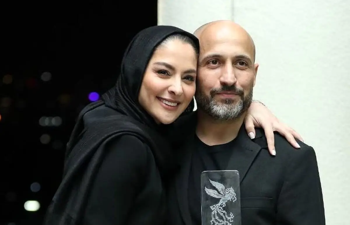 قاب عاشقانه مارال بنی‌آدم و همسرش در مراسم اکران پروین