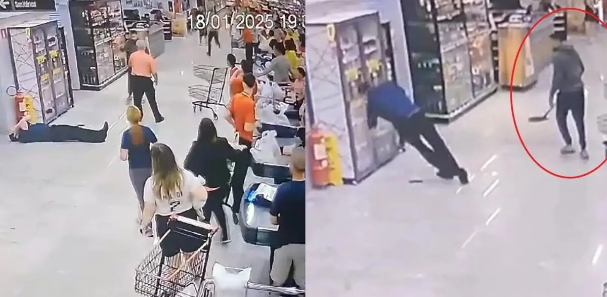 (ویدئو) لحظه وحشتناکی که مرد انتقام‌جو با بیل به سر مدیر فروشگاه کوبید