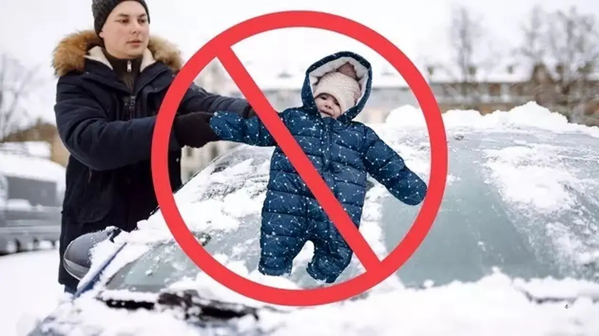 (ویدئو) استفاده از یک نوزاد به عنوان برف‌پاک‌کن خودرو جنجالی شد