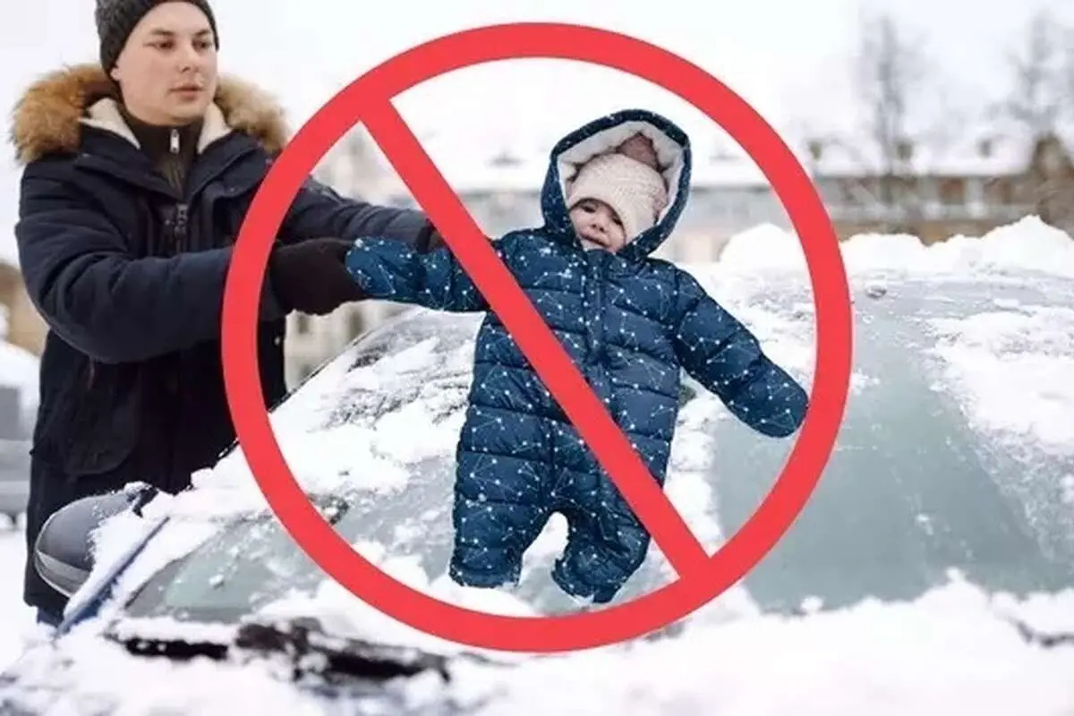(ویدئو) استفاده از یک نوزاد به عنوان برف‌پاک‌کن خودرو جنجالی شد